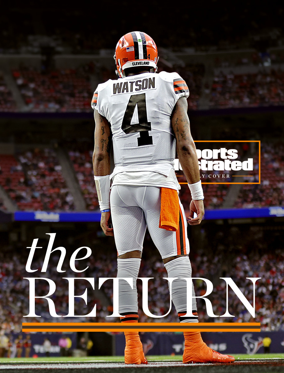 Deshaun Watson looks out to the field from the sideline before his first game back